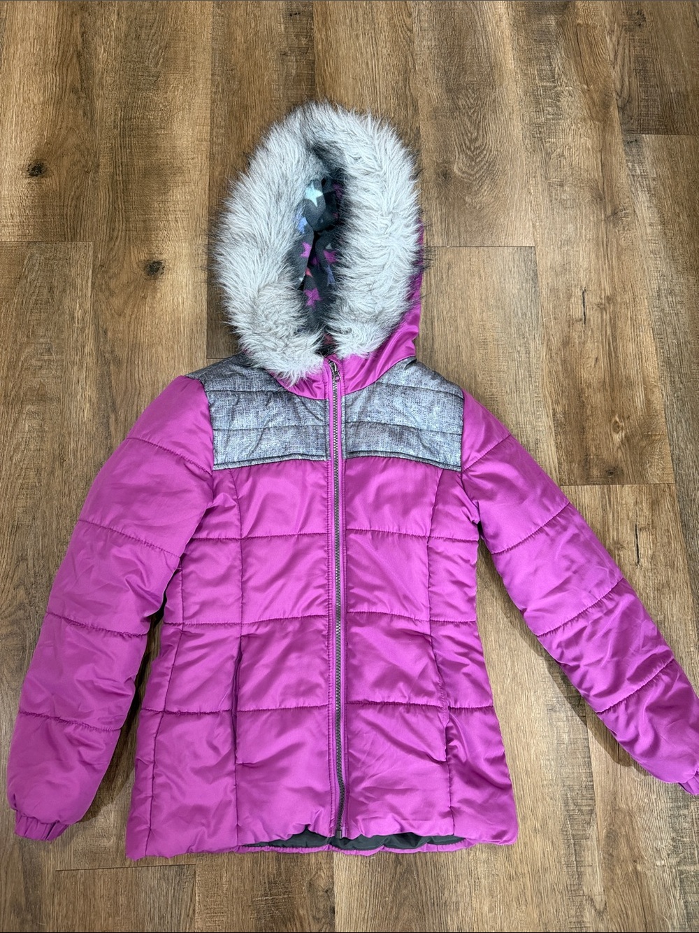 Weather Tamer,Girls' Pink Hooded Puffer Jacket with Faux Fur Trim